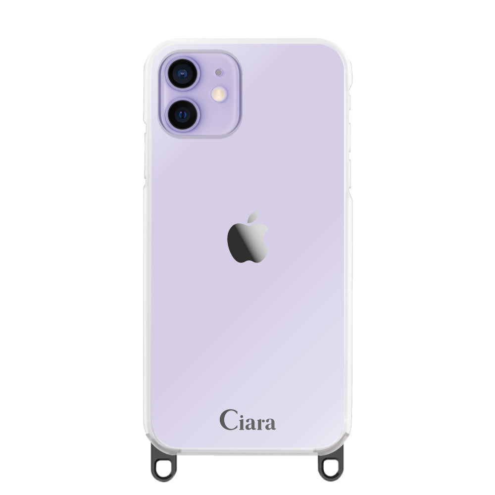 iPhone12/12Pro ストラップクリアケース ロゴ ブラック