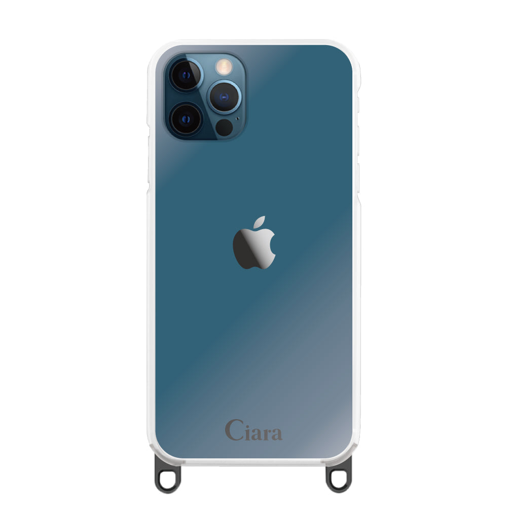 iPhone12ProMax ストラップクリアケース ロゴ ブラック
