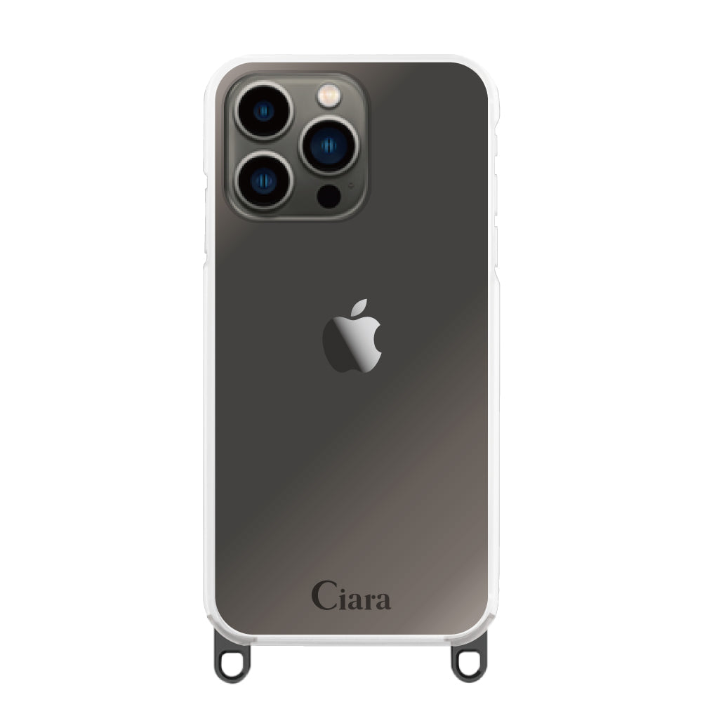 iPhone13Pro ストラップクリアケース ロゴ ブラック