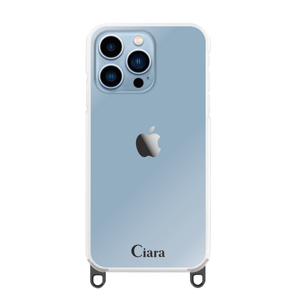 iPhone13ProMax ストラップクリアケース ロゴ ブラック
