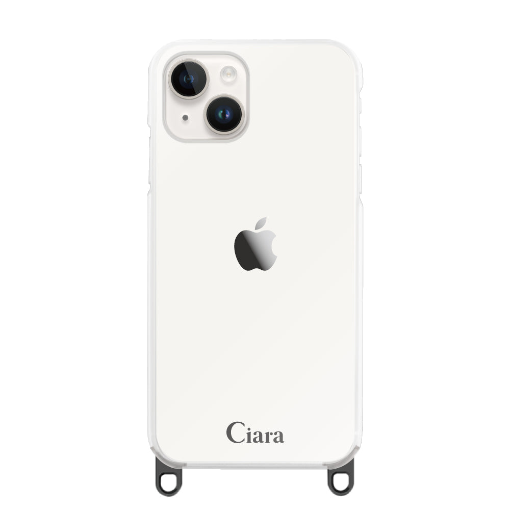 iPhone14 ストラップクリアケース ロゴ ブラック