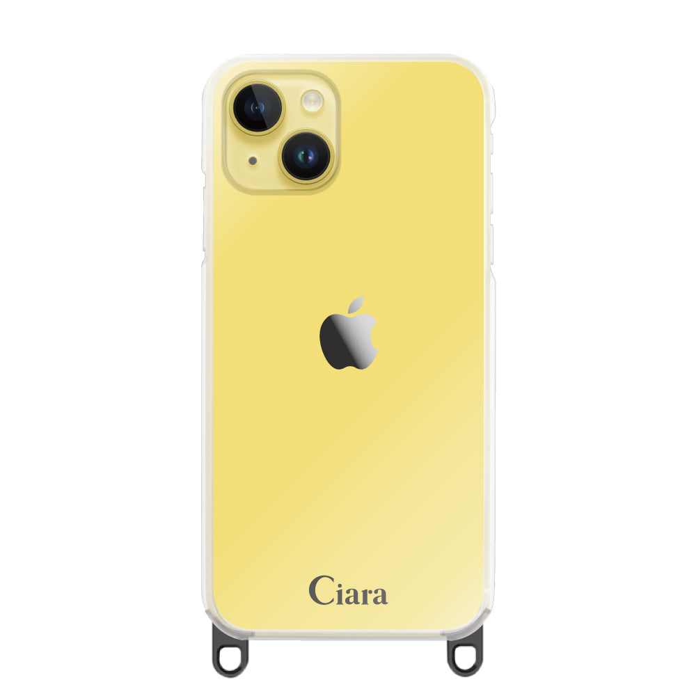iPhone14Plus ストラップクリアケース ロゴ ブラック