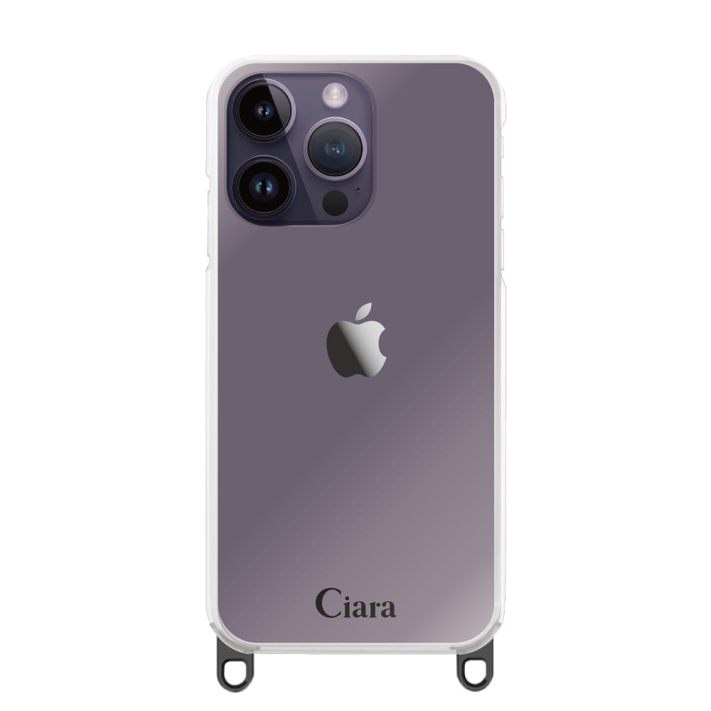 iPhone14ProMax ストラップクリアケース ロゴ ブラック