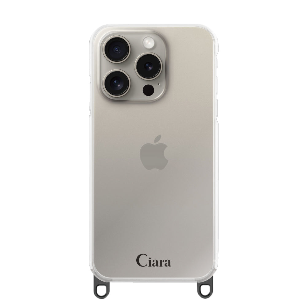 iPhone15Pro ストラップクリアケース ロゴ ブラック