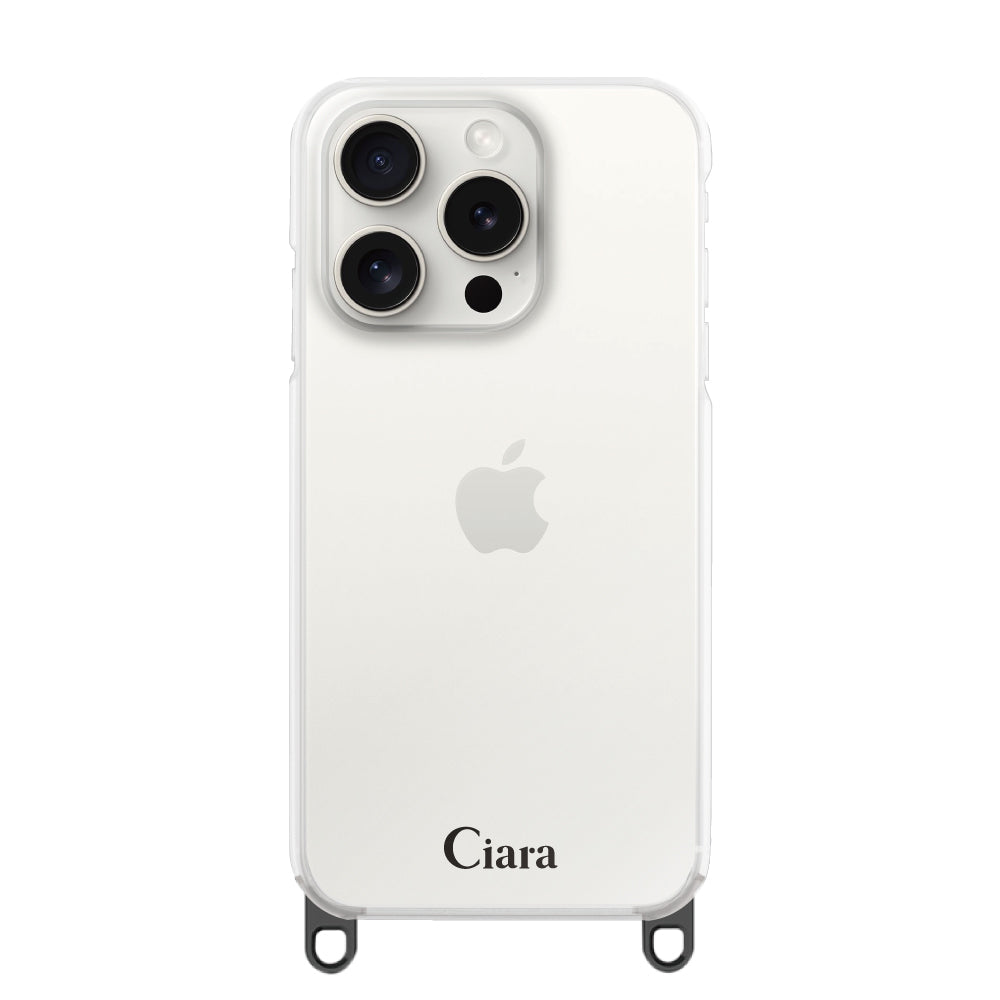 iPhone15ProMax ストラップクリアケース ロゴ ブラック
