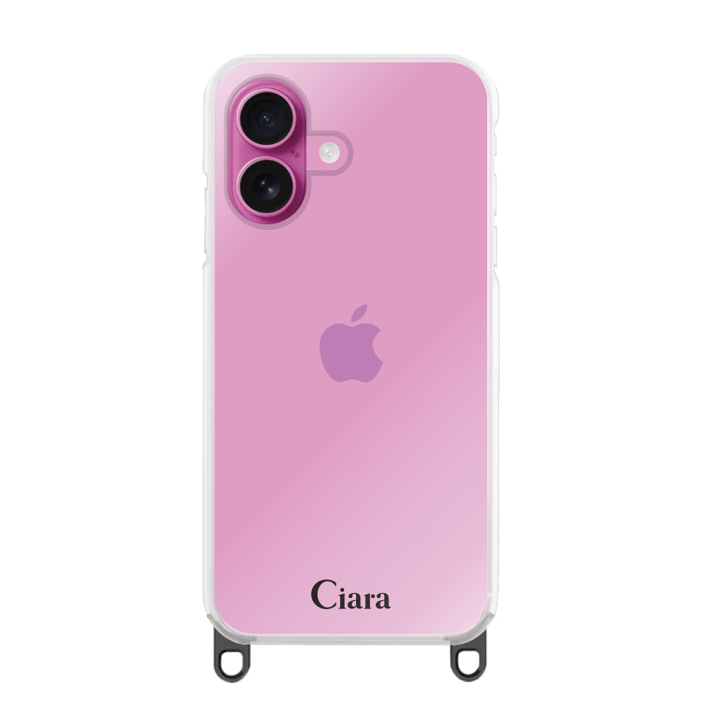 iPhone16 ストラップクリアケース ロゴ ブラック