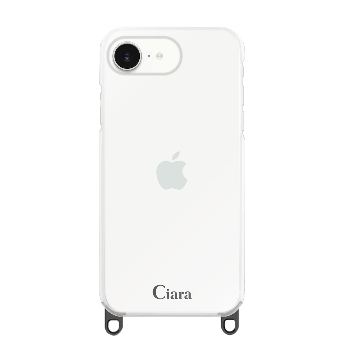 iPhone16e ストラップクリアケース ロゴ ブラック