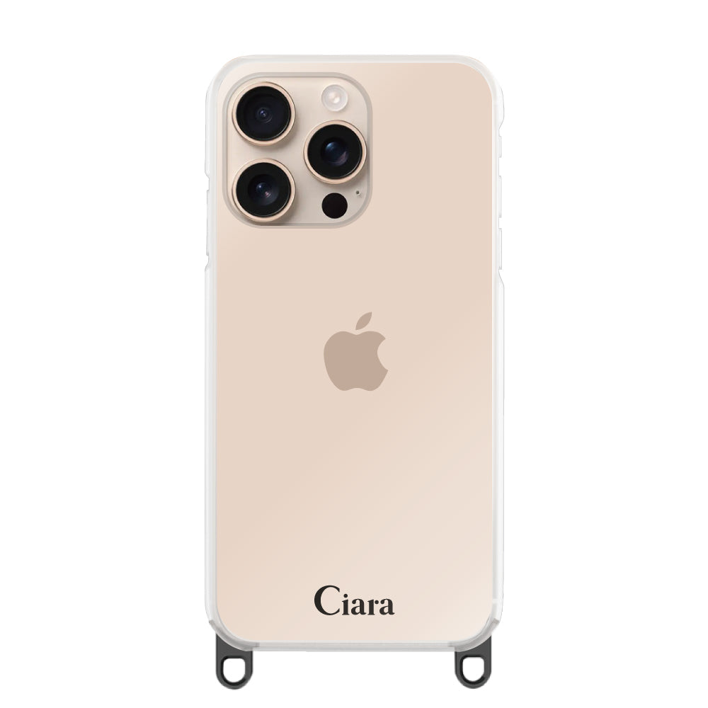 iPhone16Pro ストラップクリアケース ロゴ ブラック