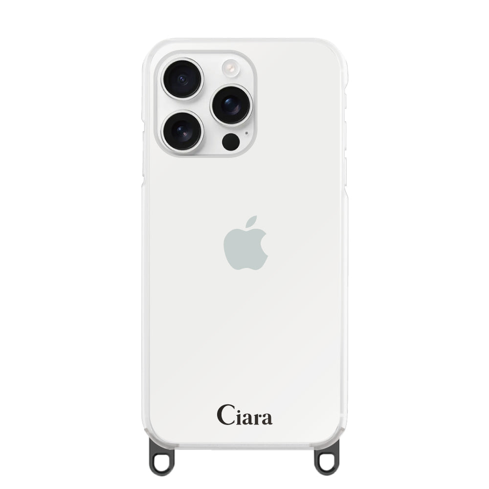 iPhone16ProMax ストラップクリアケース ロゴ ブラック