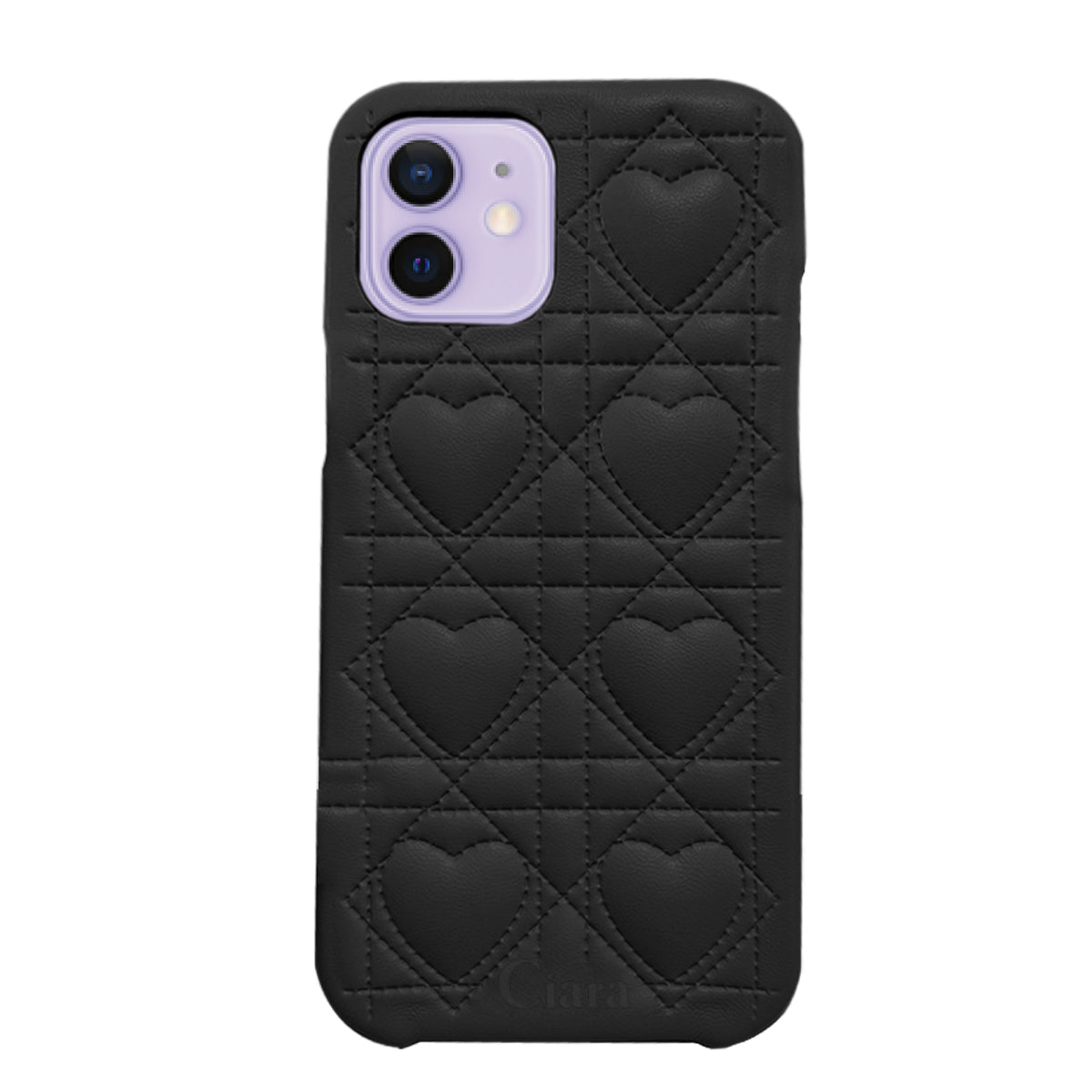 iPhone12/12Pro ハートキルティングPU レザーケース ロゴ ブラック