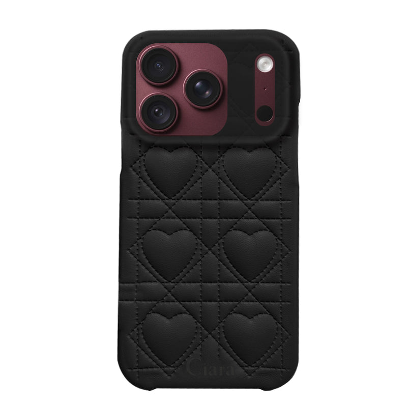 iPhoneケース ハートキルティング PUレザーケース ロゴ