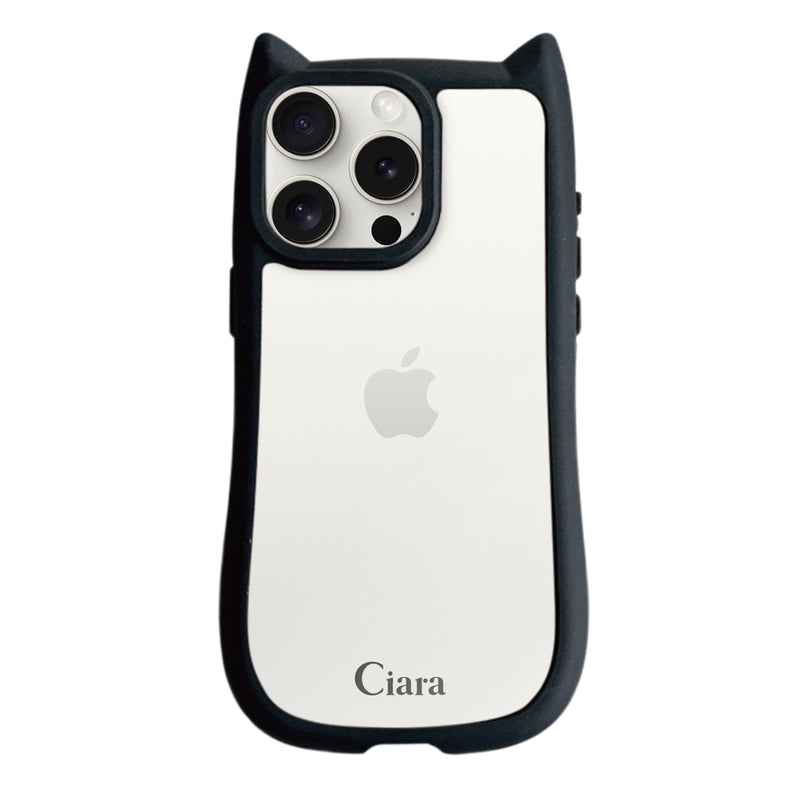 iPhoneケース ネコミミ 耐衝撃グリップ クリアケース ロゴ