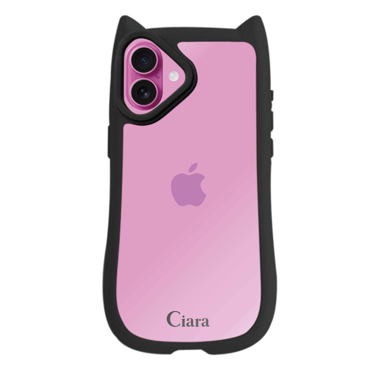 iPhone16Plus ネコミミグリップ 耐衝撃クリアケース ロゴ ブラック