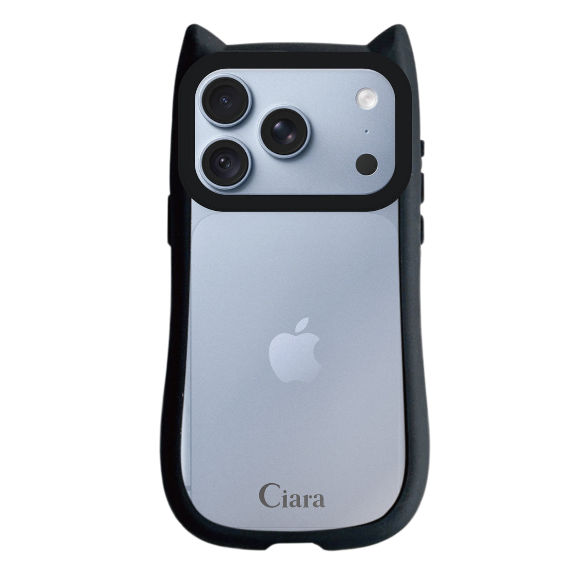 iPhone18Pro/17Pro ネコミミグリップ 耐衝撃クリアケース ロゴ ブラック