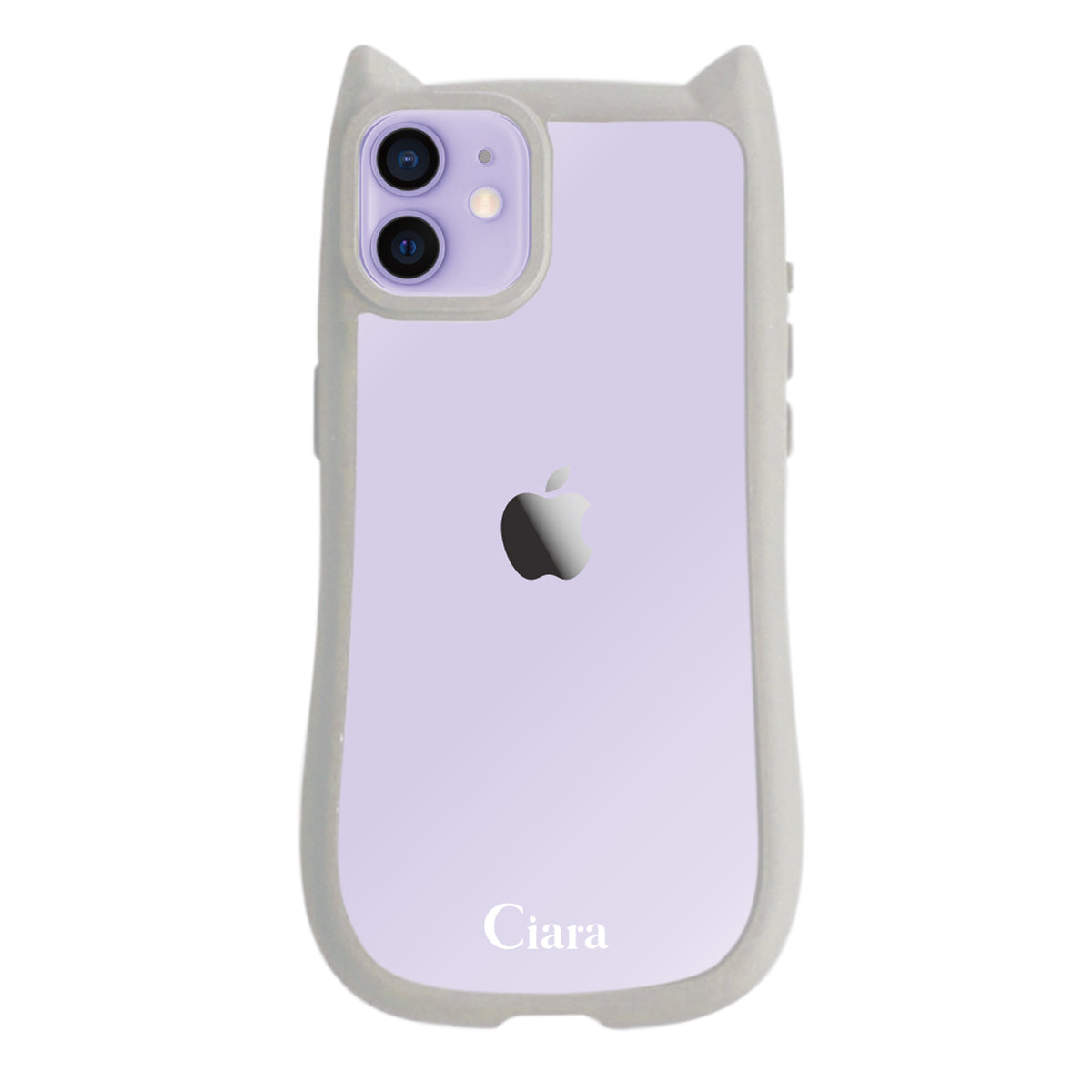 iPhone12/12Pro ネコミミグリップ 耐衝撃クリアケース ロゴ グレー