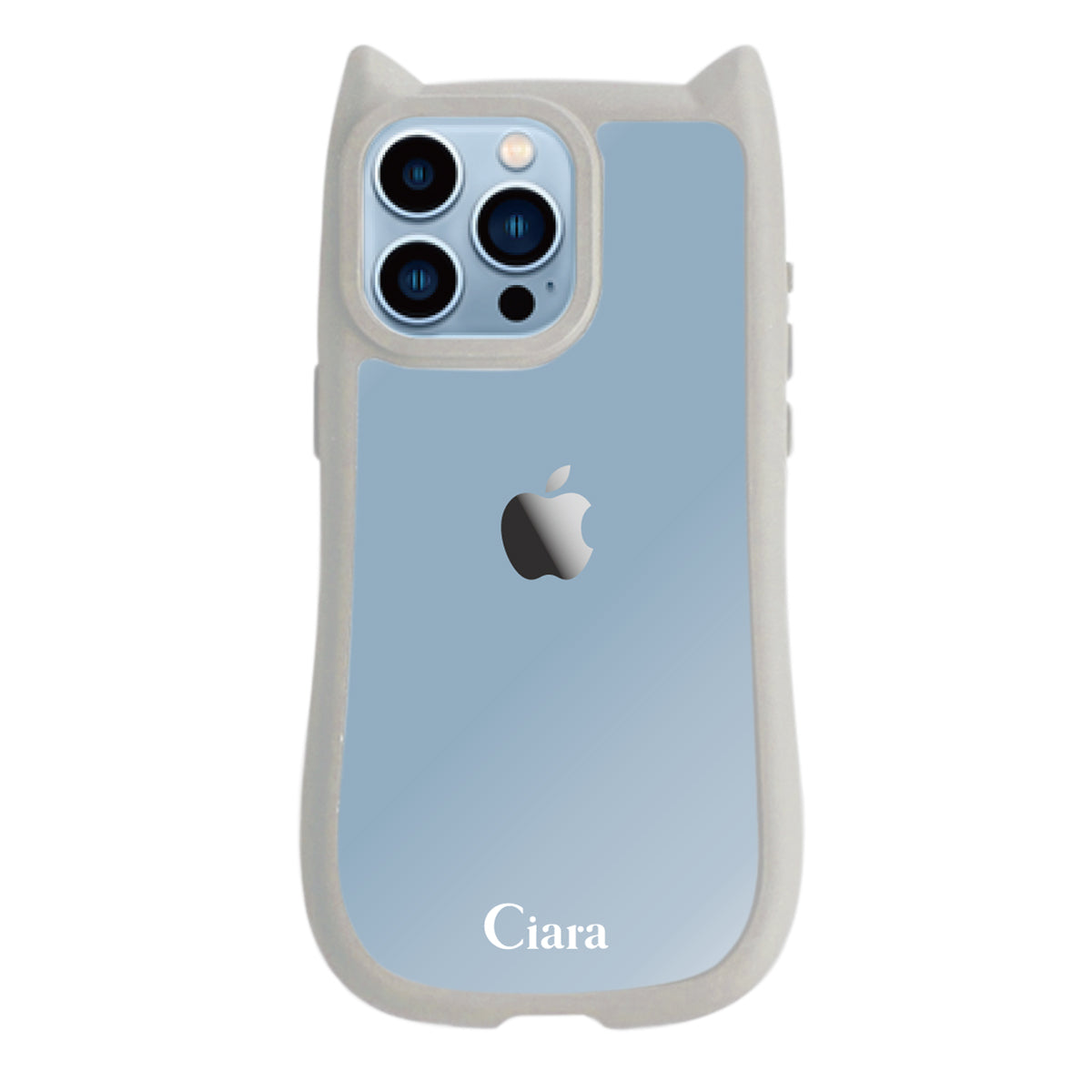 iPhone13ProMax ネコミミグリップ 耐衝撃クリアケース ロゴ グレー