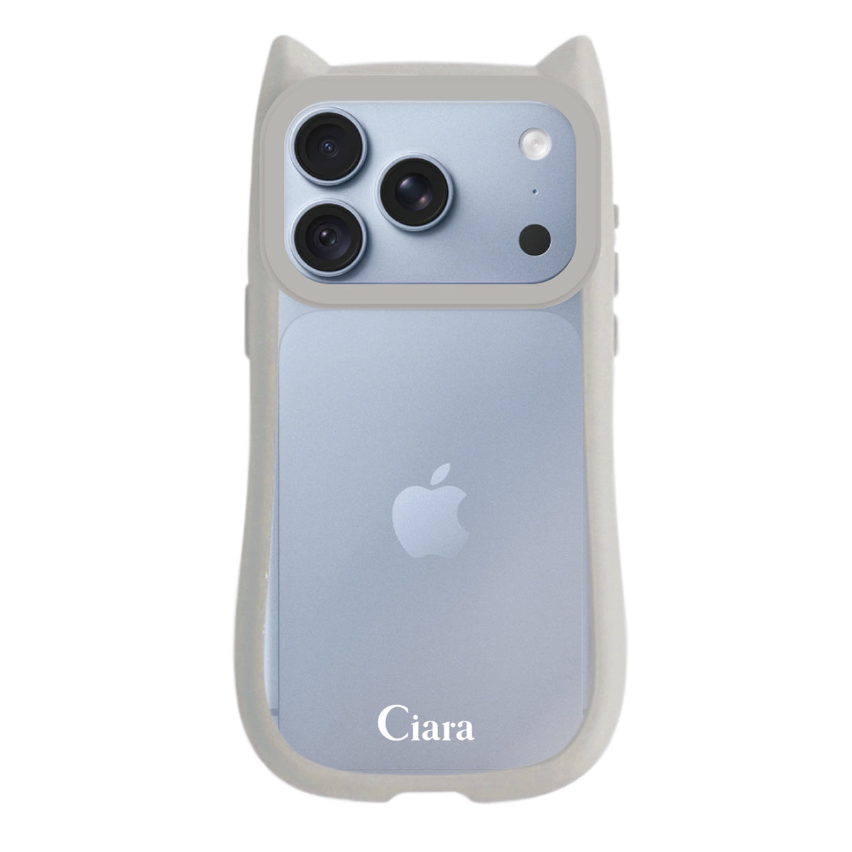 iPhone18Pro/17Pro ネコミミグリップ 耐衝撃クリアケース ロゴ グレー