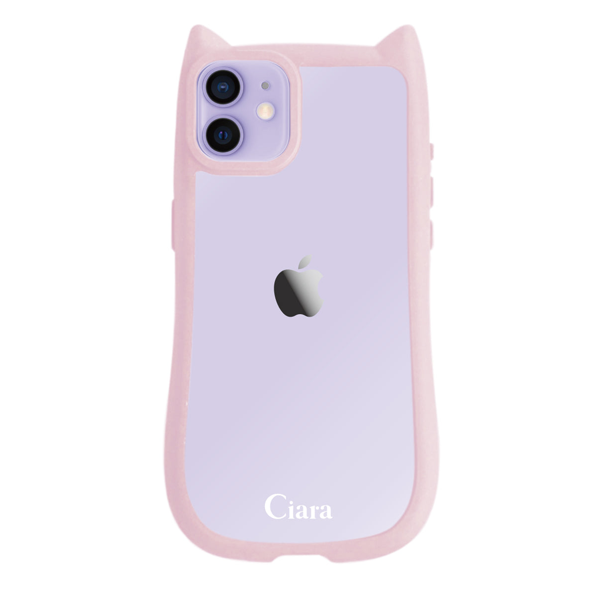 iPhone12/12Pro ネコミミグリップ 耐衝撃クリアケース ロゴ ピンク