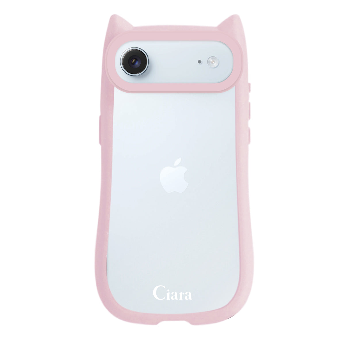 iPhoneAir ネコミミグリップ 耐衝撃クリアケース ロゴ ピンク