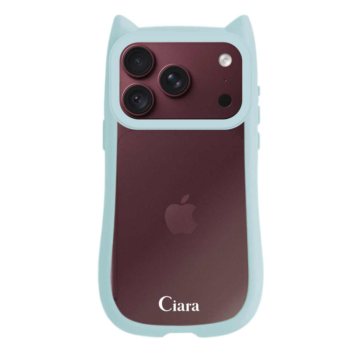 iPhone18ProMax/17ProMax ネコミミグリップ 耐衝撃クリアケース ロゴ ブルー