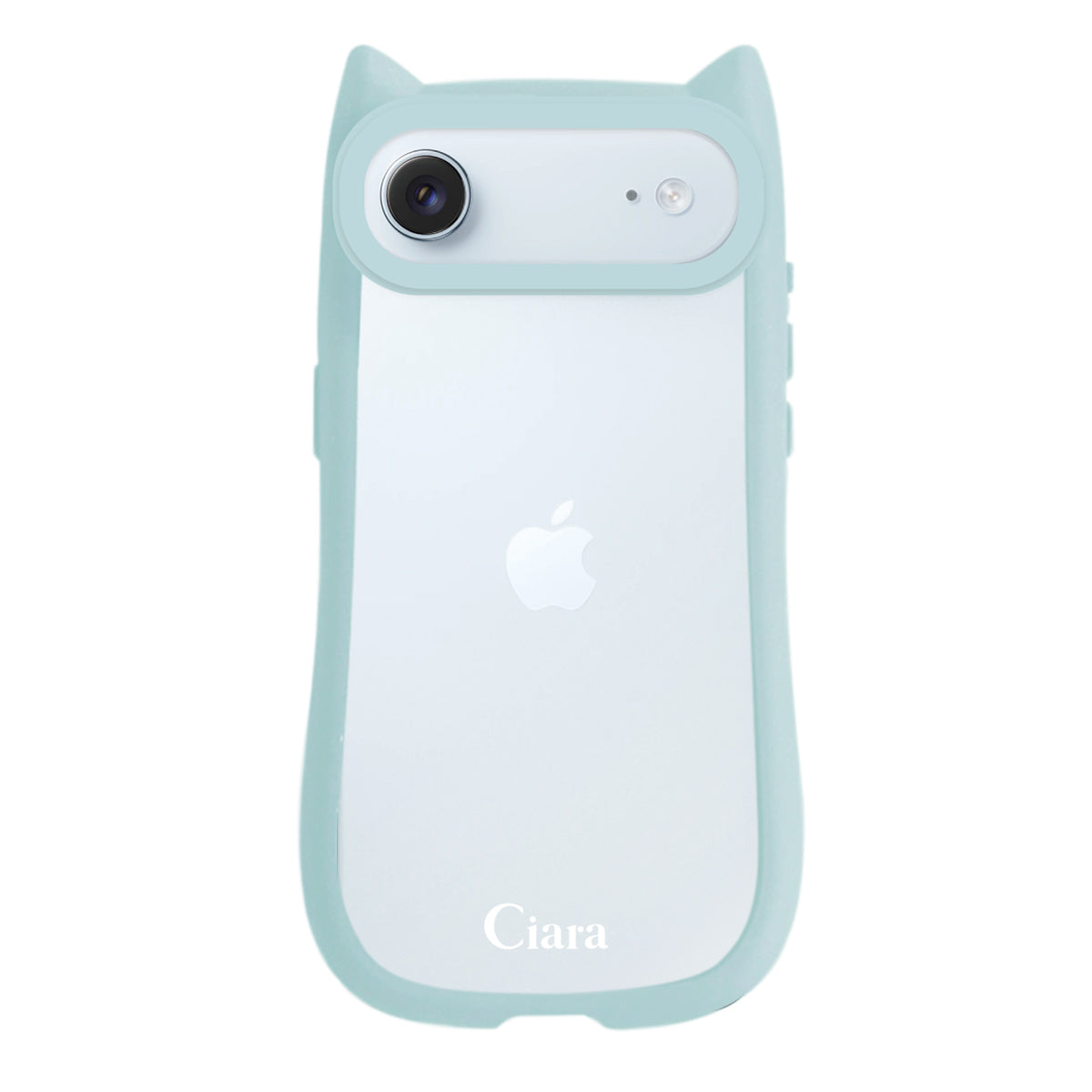 iPhoneAir ネコミミグリップ 耐衝撃クリアケース ロゴ ブルー
