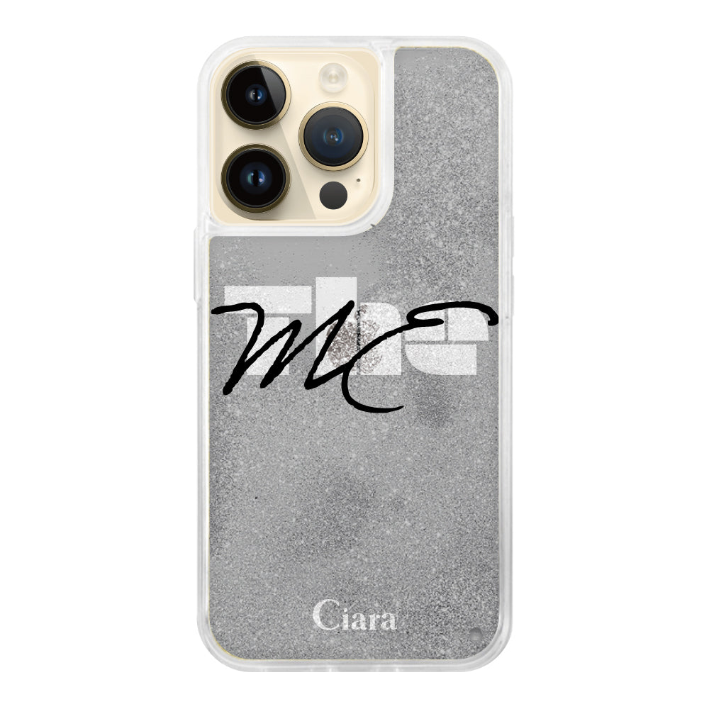 iPhone14Proケース グリッター オイルクリアケース テーマ ブラック