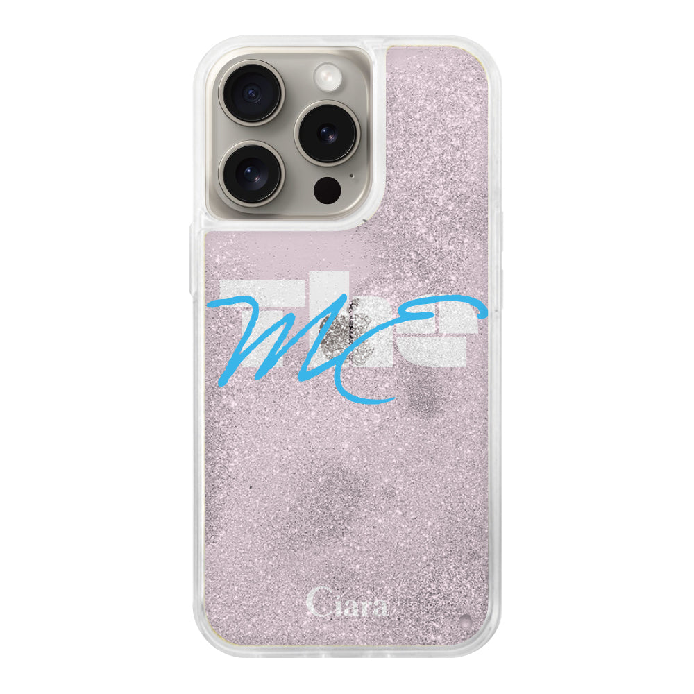 iPhone15Proケース グリッター オイルクリアケース テーマ ピンク