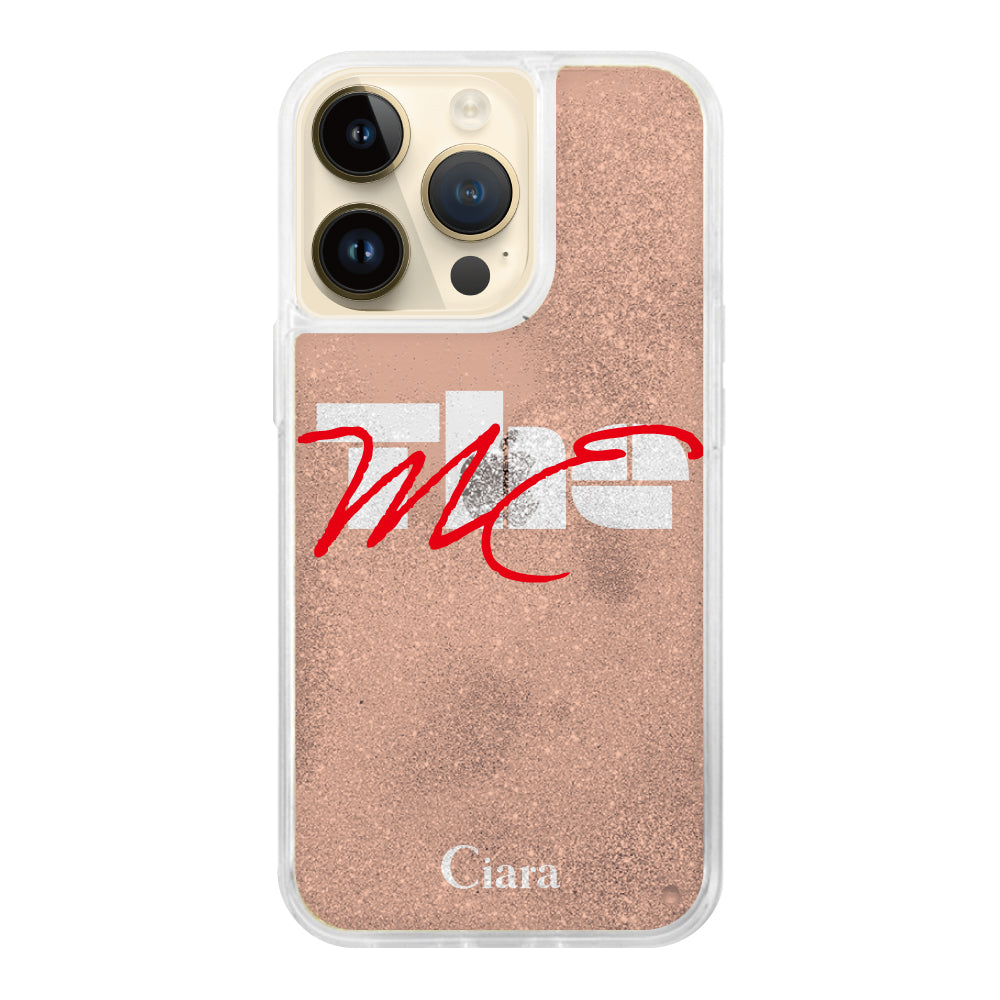 iPhone14Proケース グリッター オイルクリアケース テーマ オレンジ