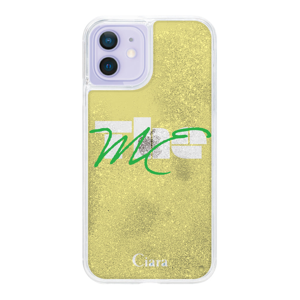 iPhone12/12Proケース グリッター オイルクリアケース テーマ イエロー