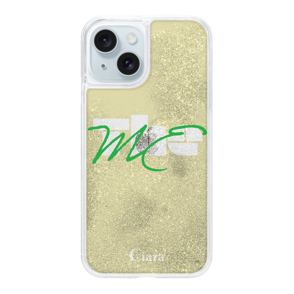 iPhone15Plusケース グリッター オイルクリアケース テーマ イエロー