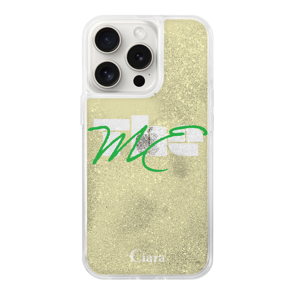 iPhone15ProMaxケース グリッター オイルクリアケース テーマ イエロー