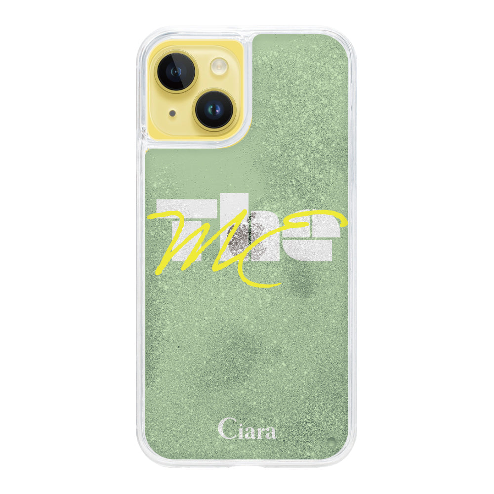 iPhone14Plusケース グリッター オイルクリアケース テーマ グリーン
