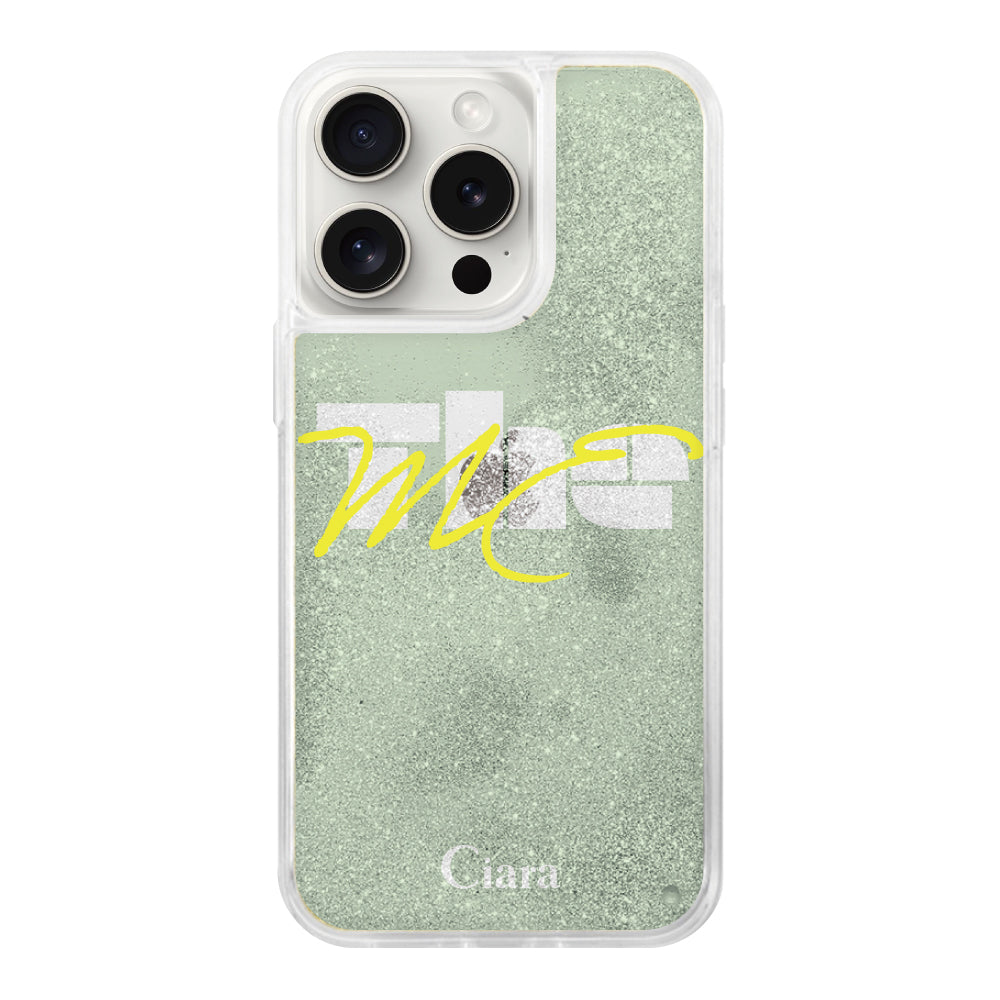 iPhone15ProMaxケース グリッター オイルクリアケース テーマ グリーン