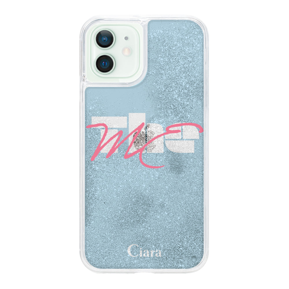 iPhone12miniケース グリッター オイルクリアケース テーマ ブルー