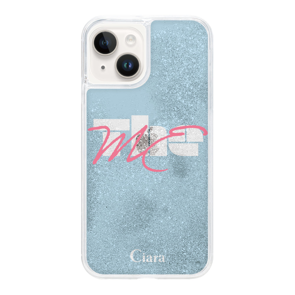 iPhone14ケース グリッター オイルクリアケース テーマ ブルー
