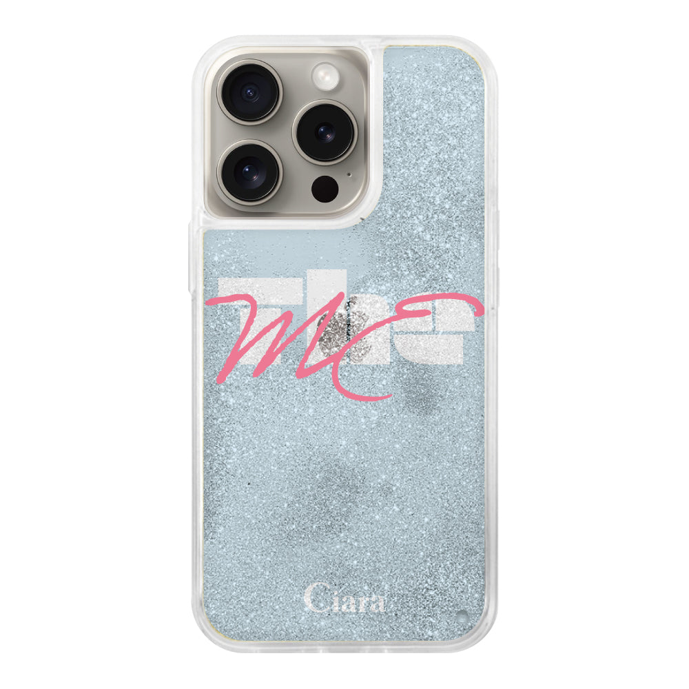 iPhone15Proケース グリッター オイルクリアケース テーマ ブルー