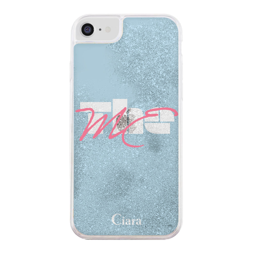 iPhone6/7/8/SE2/SE3ケース グリッター オイルクリアケース テーマ ブルー