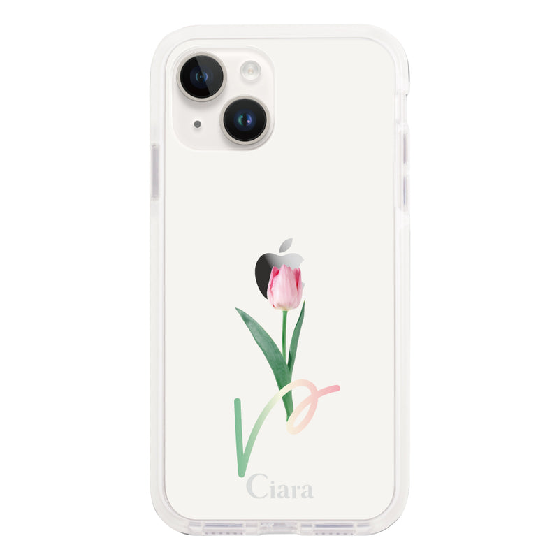 iPhoneケース クッションバンパー 耐衝撃クリアケース チューリップ