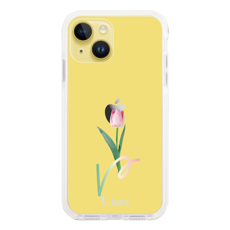 iPhoneケース クッションバンパー 耐衝撃クリアケース チューリップ