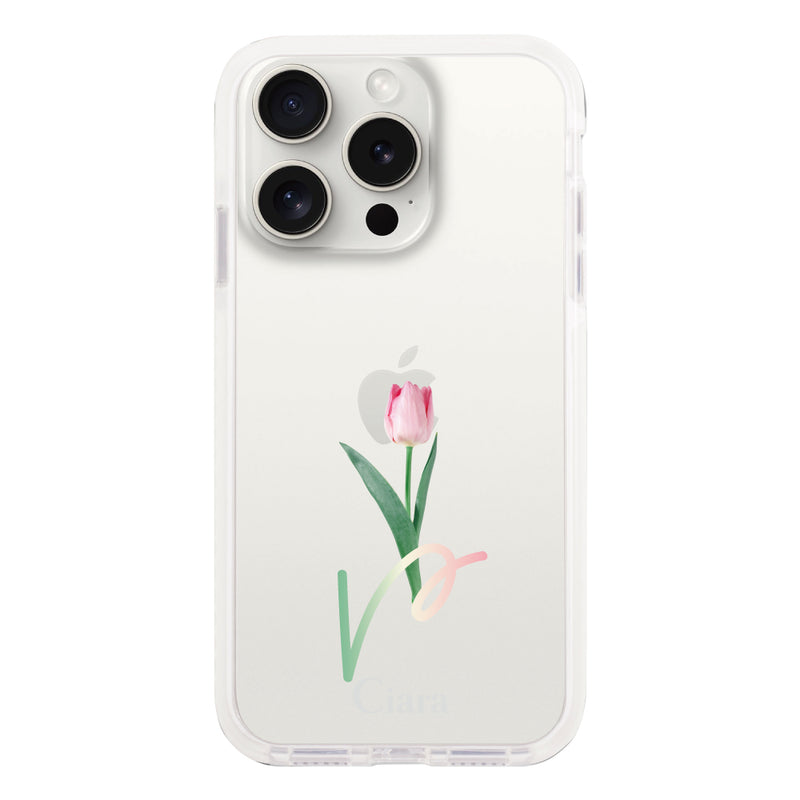 iPhoneケース クッションバンパー 耐衝撃クリアケース チューリップ