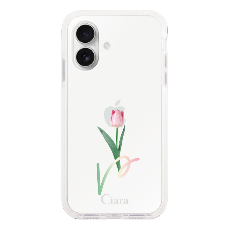 iPhoneケース クッションバンパー 耐衝撃クリアケース チューリップ