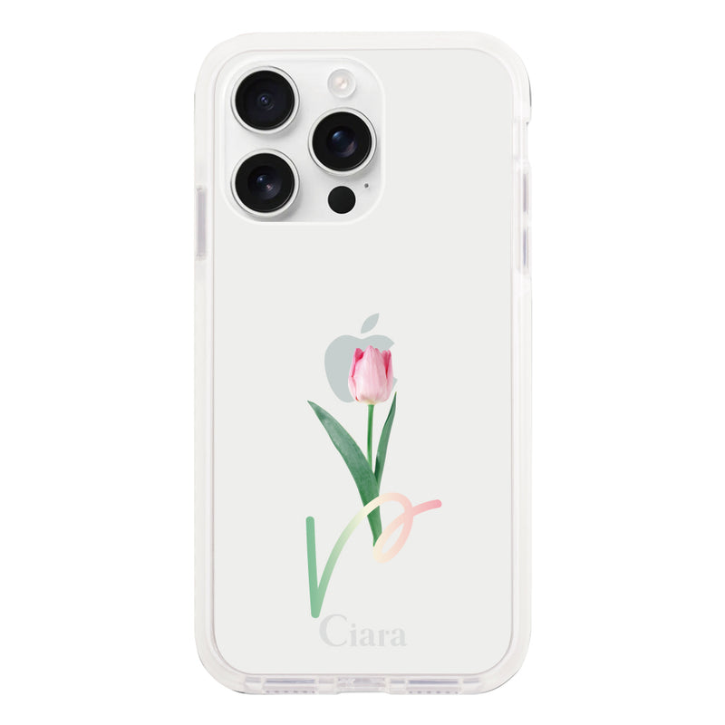 iPhoneケース クッションバンパー 耐衝撃クリアケース チューリップ