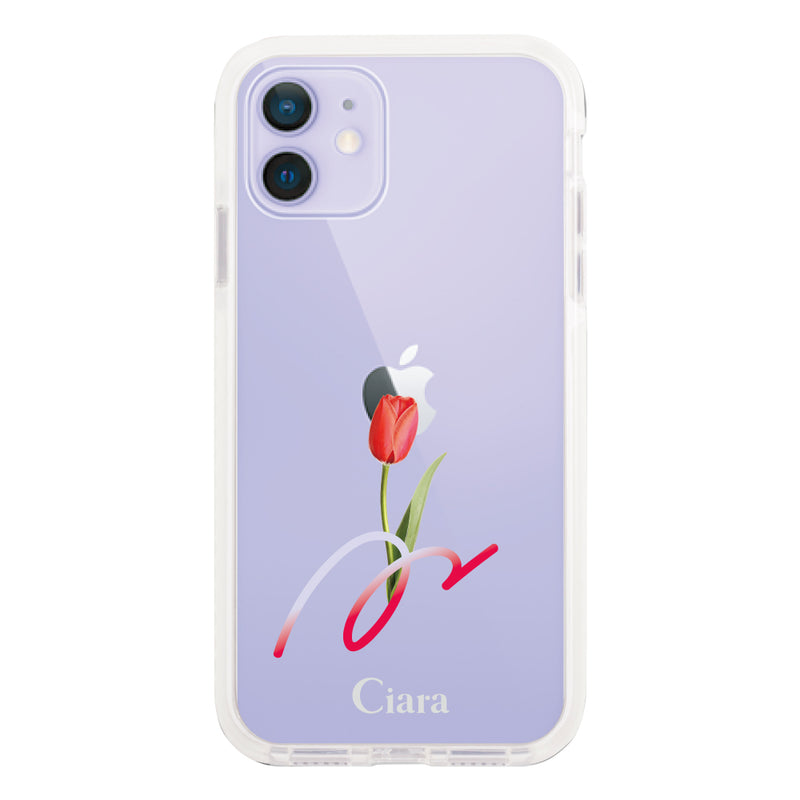 iPhoneケース クッションバンパー 耐衝撃クリアケース チューリップ