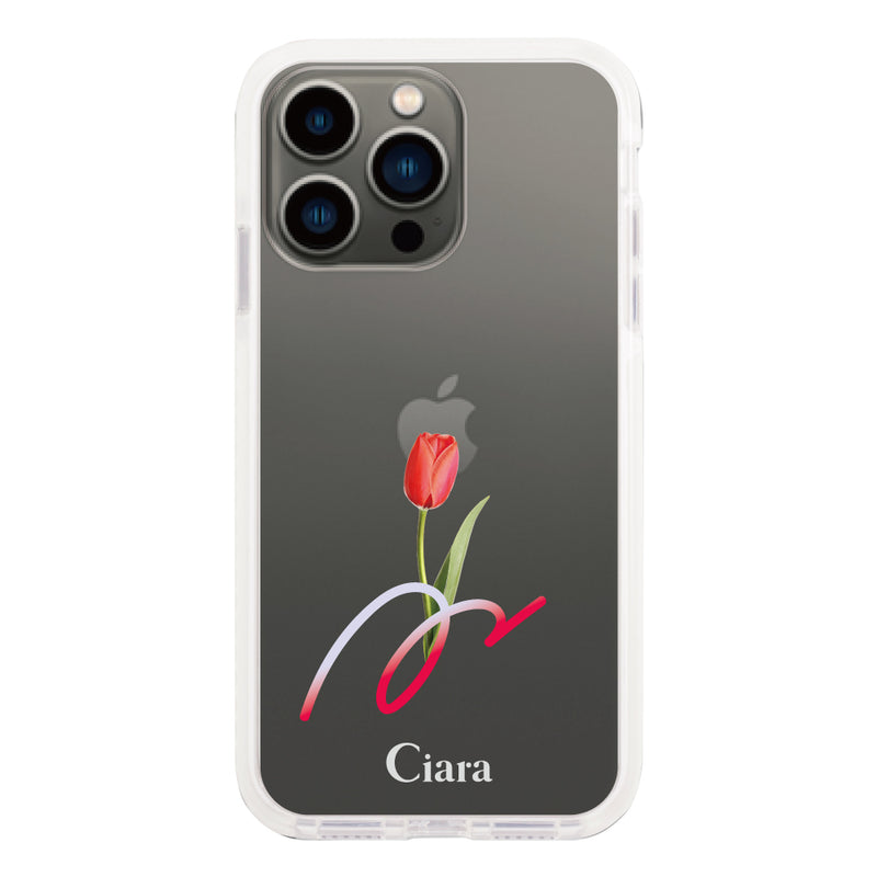 iPhoneケース クッションバンパー 耐衝撃クリアケース チューリップ