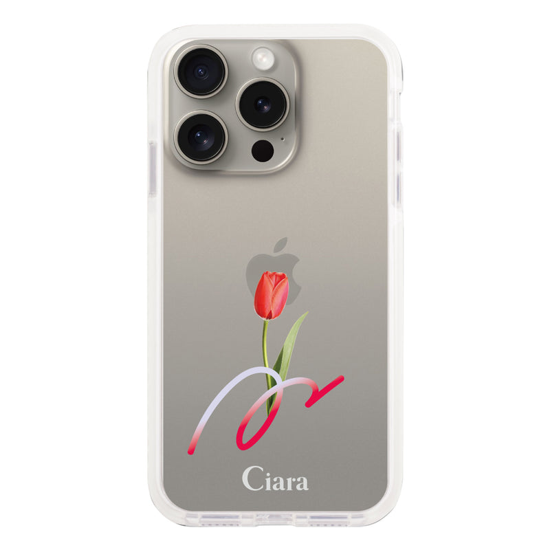 iPhoneケース クッションバンパー 耐衝撃クリアケース チューリップ