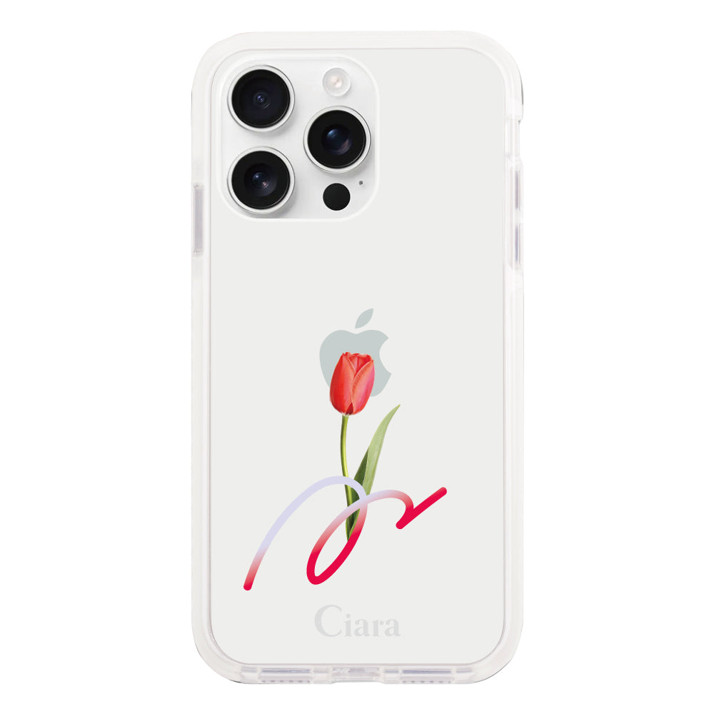 iPhone16ProMaxケース クッションバンパー 耐衝撃クリアケース チューリップ レッド