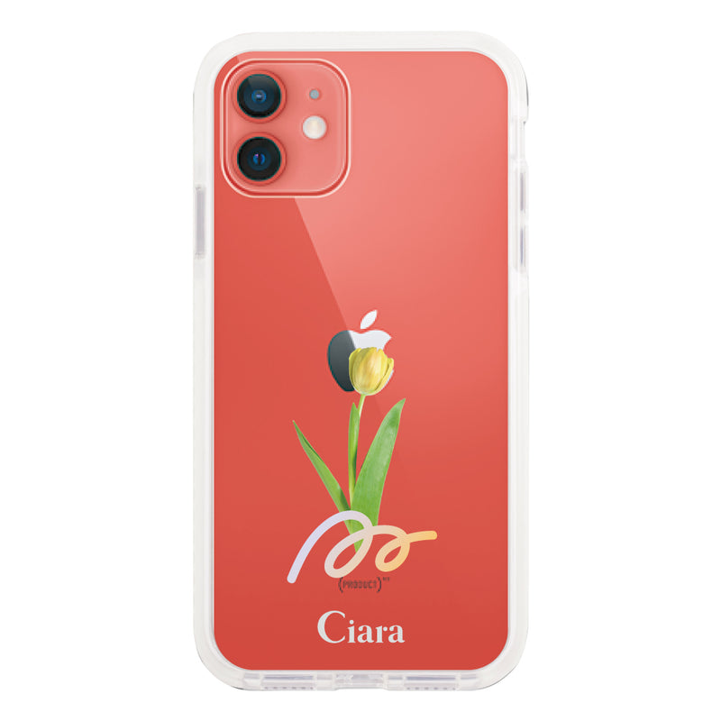 iPhoneケース クッションバンパー 耐衝撃クリアケース チューリップ