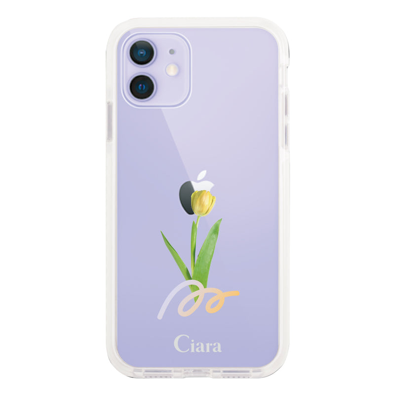 iPhoneケース クッションバンパー 耐衝撃クリアケース チューリップ