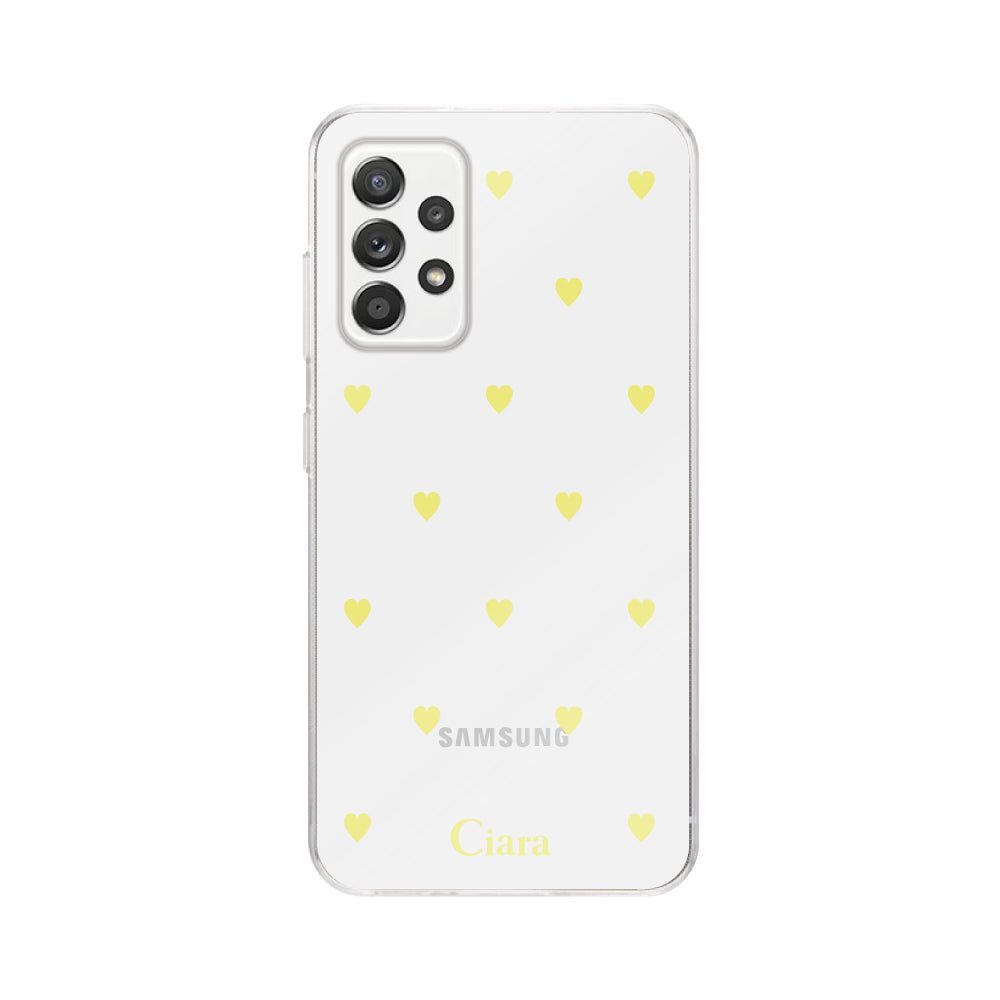 GalaxyA52ケース クリアケース カラーハート イエロー
