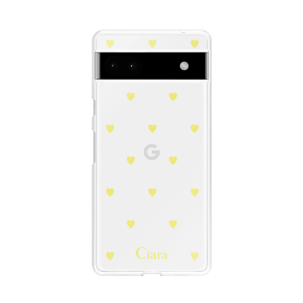 GooglePixel6aケース クリアケース カラーハート イエロー